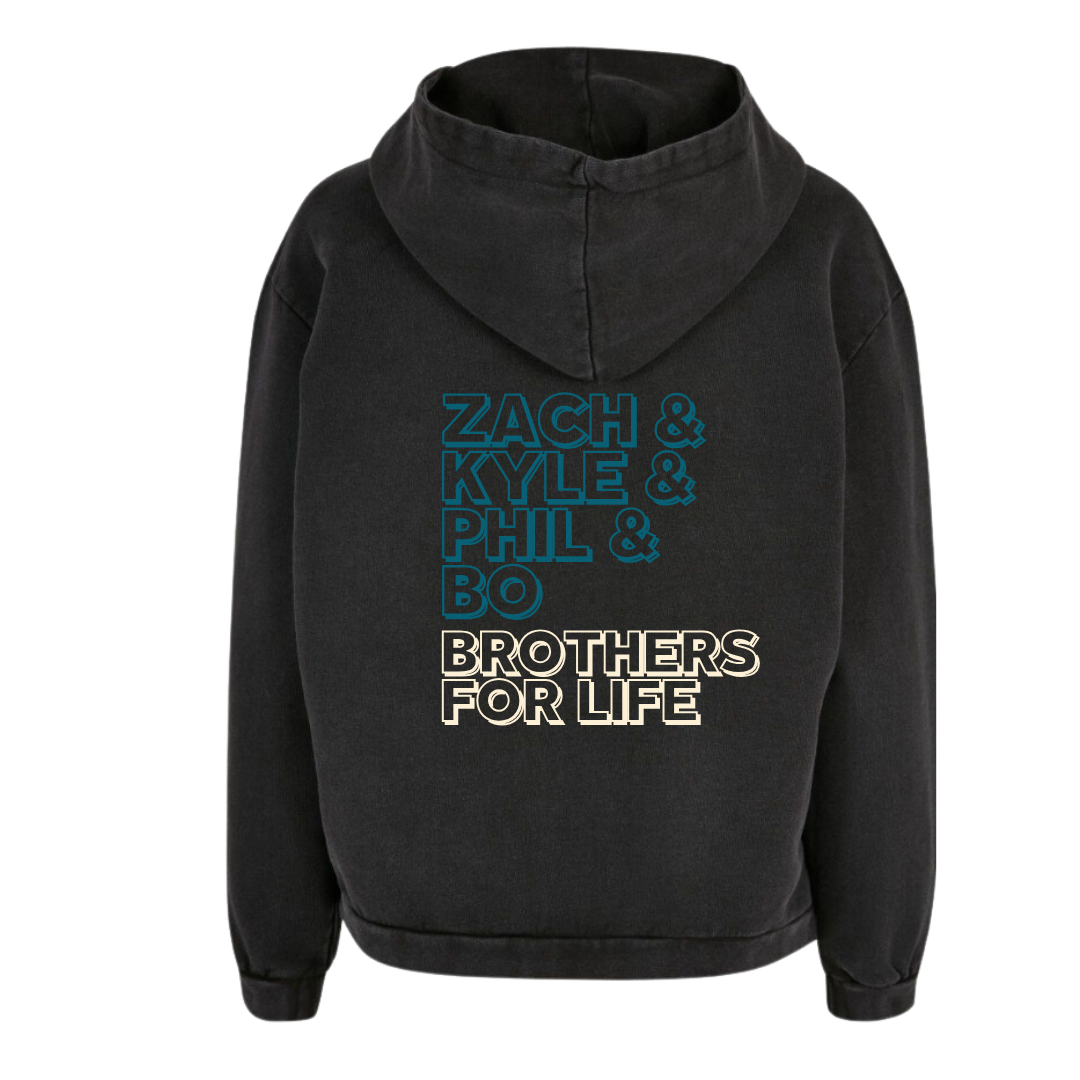 Brothers for Life "4 Brothers" Hockey Ladies Acid Washed Oversize Hoodie back