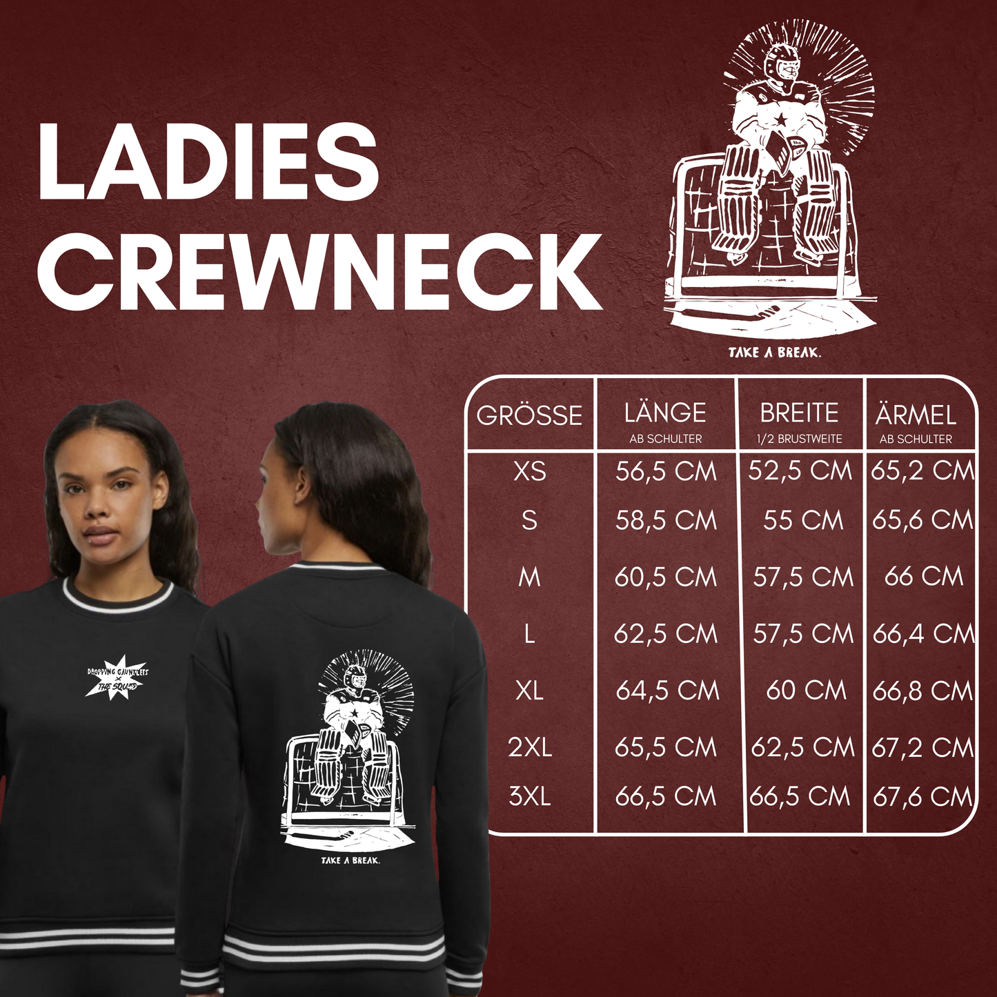 THE SQUAD x 𝔡𝔯𝔬𝔭𝔭𝔦𝔫𝔤 𝔤𝔞𝔲𝔫𝔱𝔩𝔢𝔱𝔰 " take a break" Ladies Crewneck