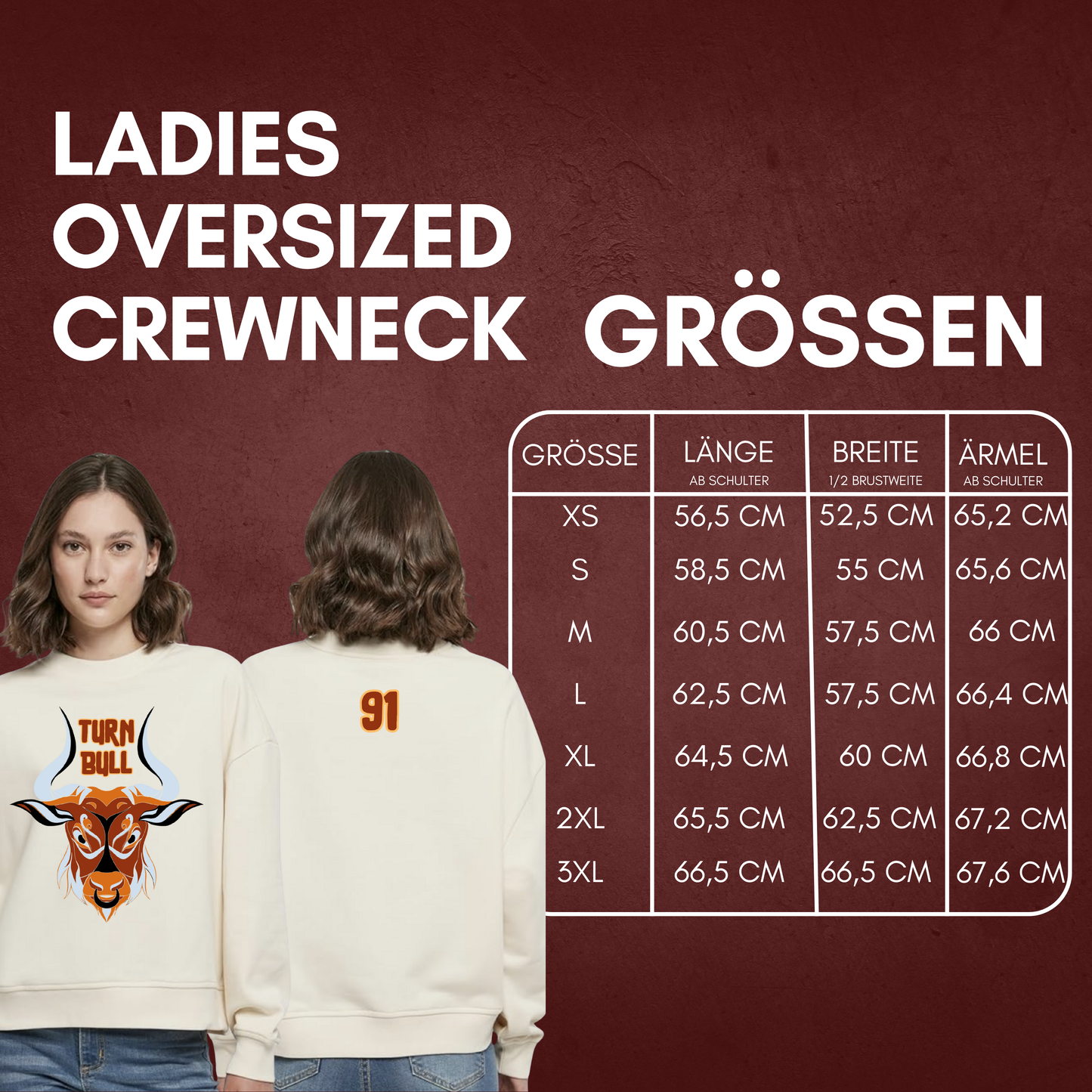 Travis Turnbull "Bull 91" Ladies Oversized Crewneck