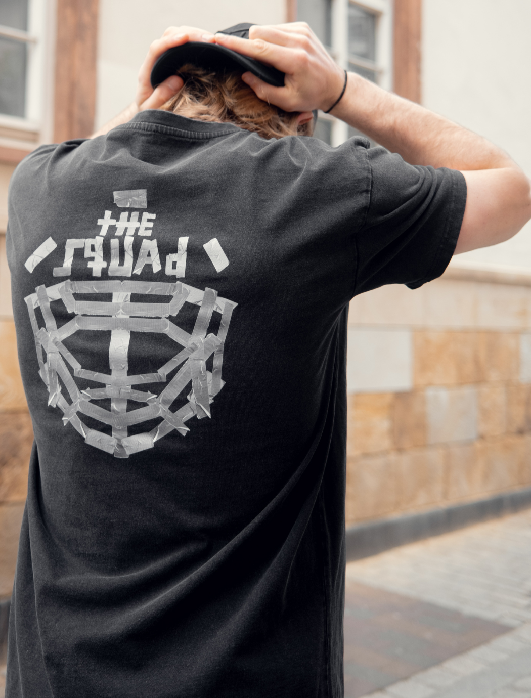 Moritz Wirth THE SQUAD  "Tape" Acid Washed Oversized T-Shirt back
