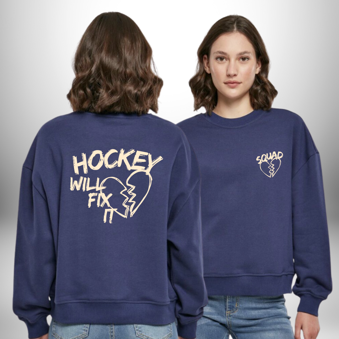 THE SQUAD "Hockey will fix it" Ladies Oversized Crewneck in 2 Farben