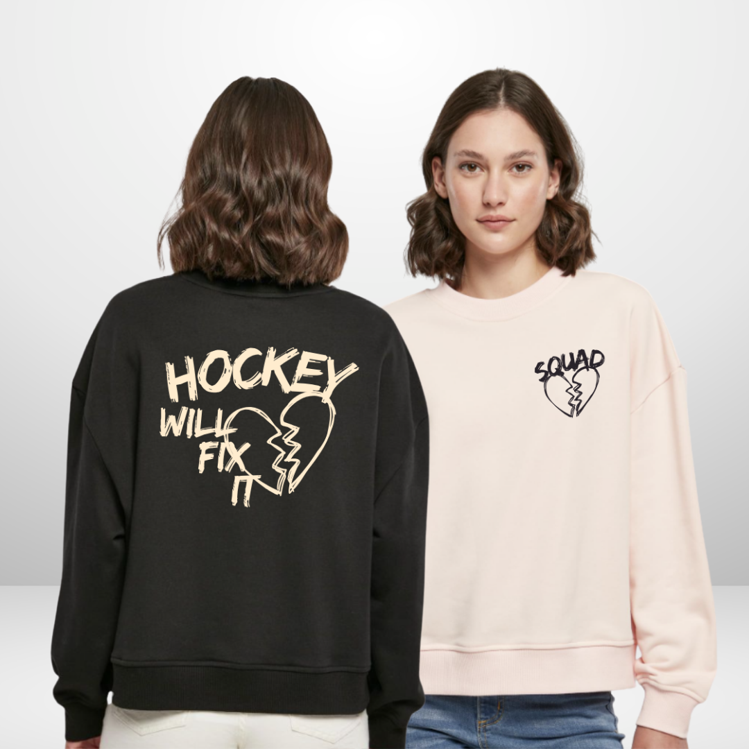 THE SQUAD 💔🏒🩹 "Hockey will fix it" Ladies Oversized Crewneck
