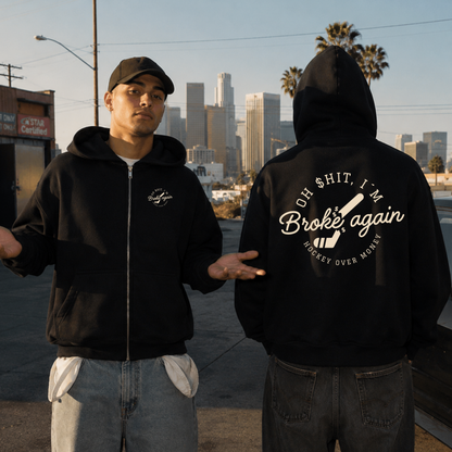 BROKE AGAIN Oversized Premium Zip Hoody Schindi  X The Squad