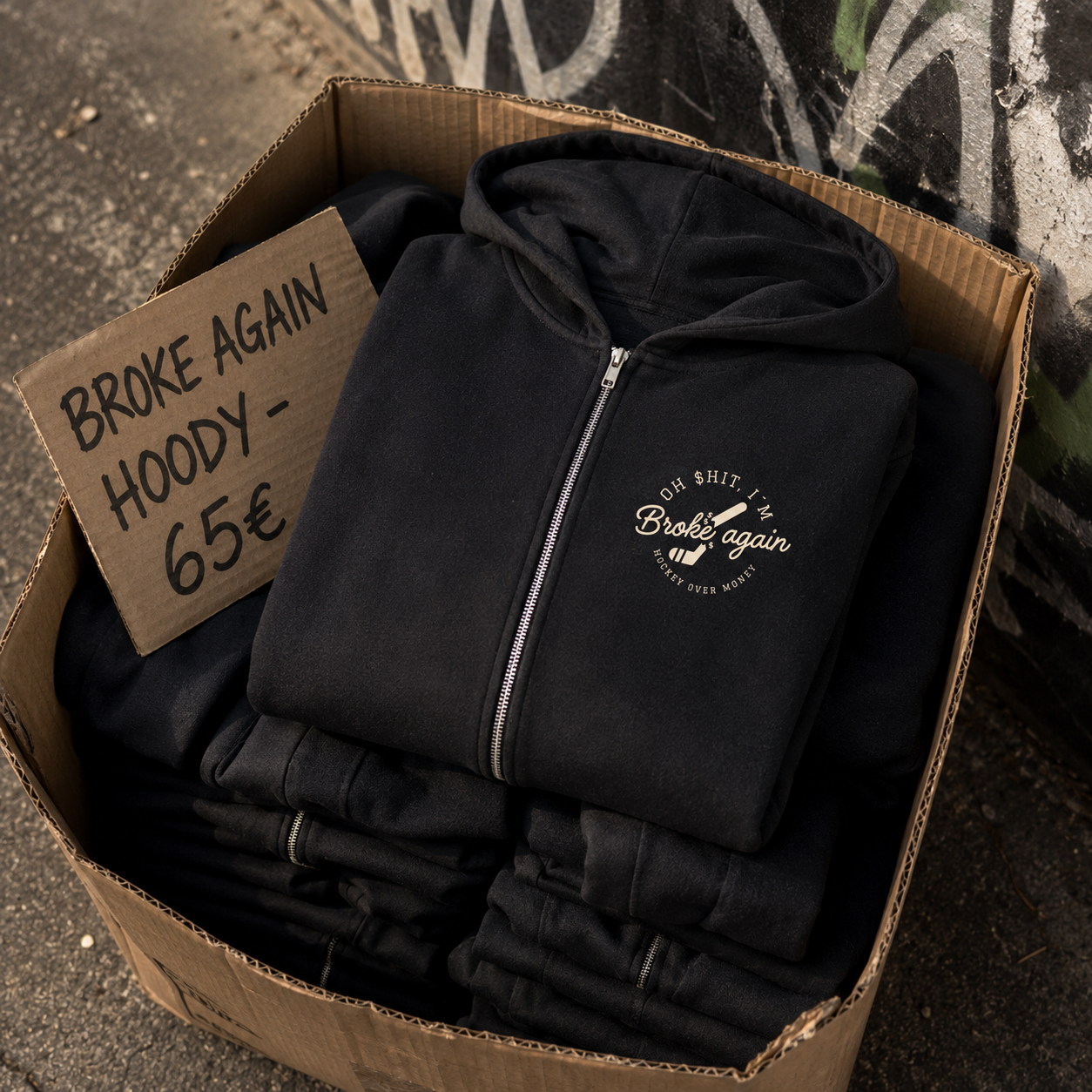 BROKE AGAIN Oversized Premium Zip Hoody Schindi  X The Squad