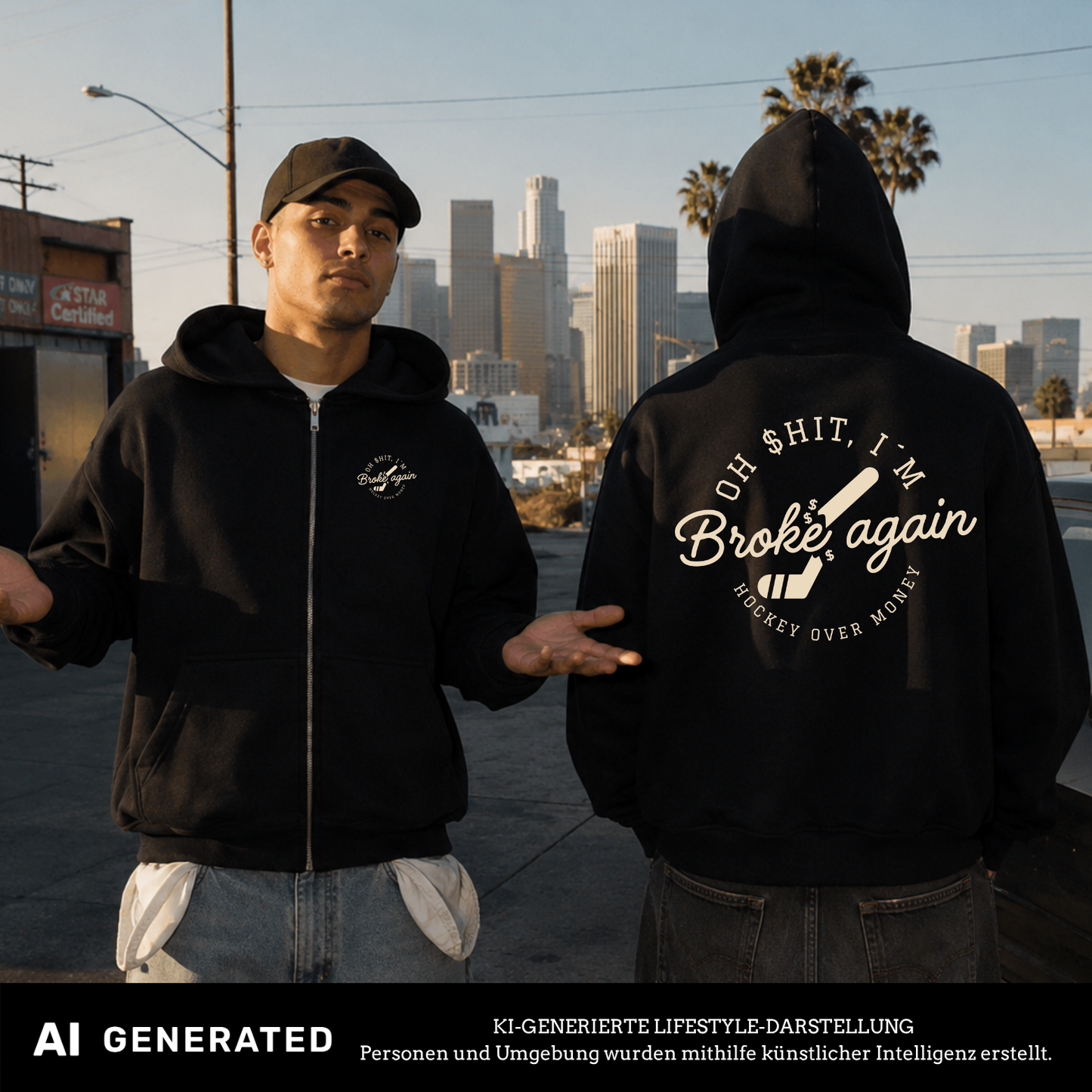 BROKE AGAIN Oversized Premium Zip Hoody Schindi  X The Squad