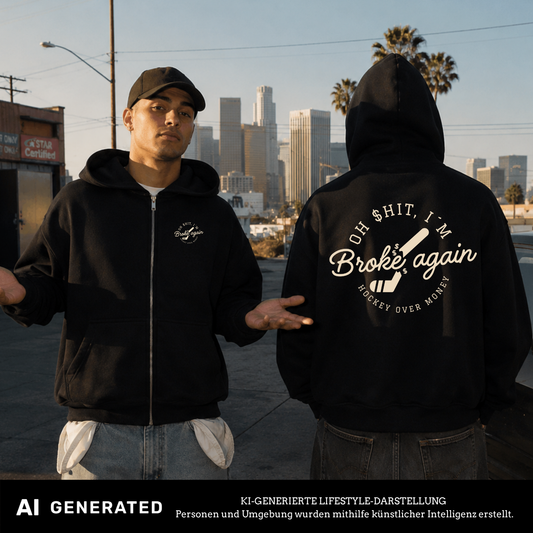 BROKE AGAIN Oversized Premium Zip Hoody Schindi  X The Squad