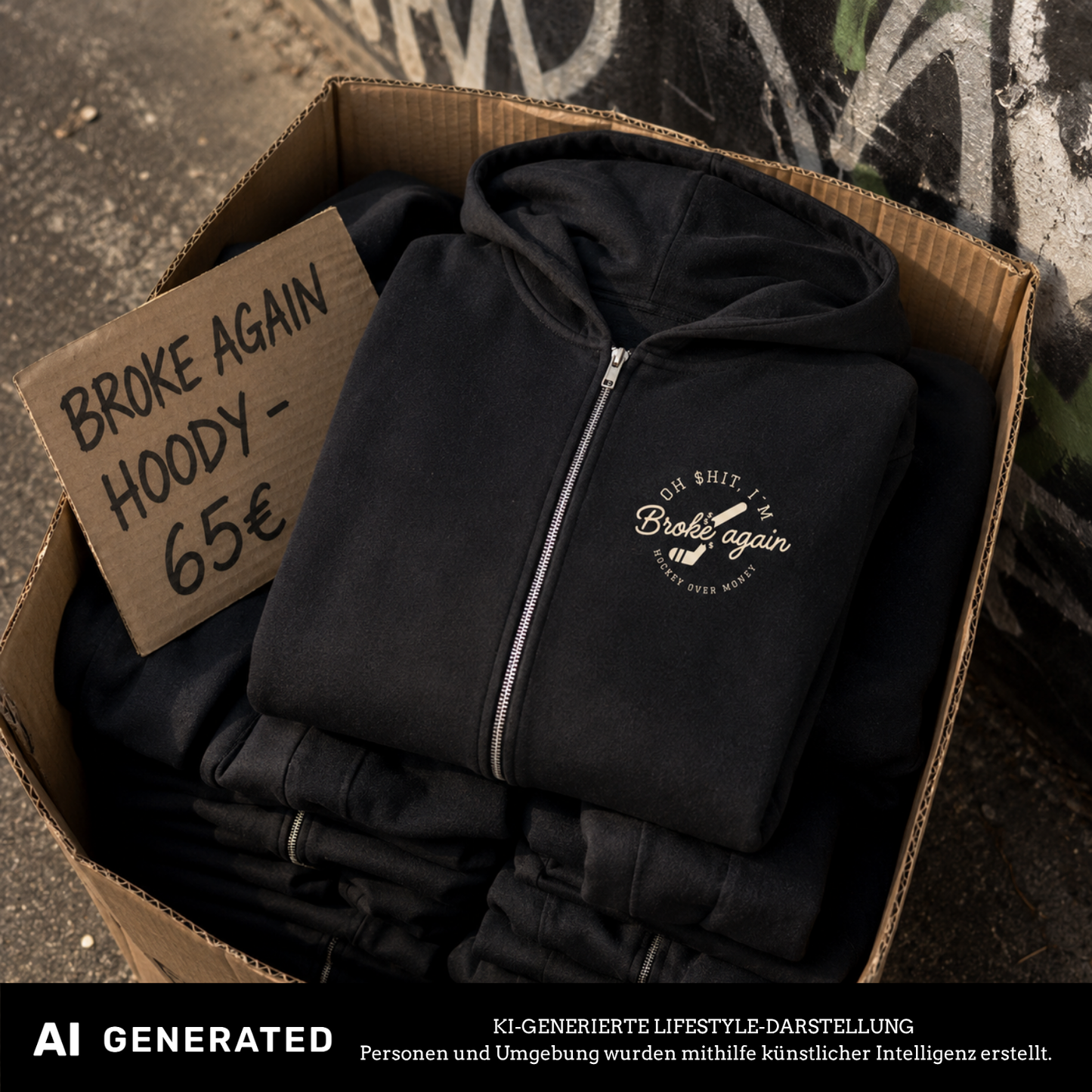 BROKE AGAIN Oversized Premium Zip Hoody Schindi  X The Squad
