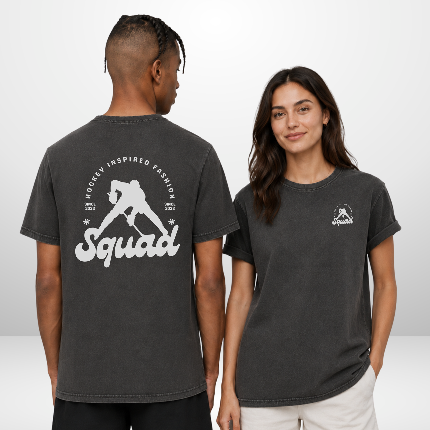 "FACE-OFF" The Squad Hockey Acid Washed Round Neck Tee