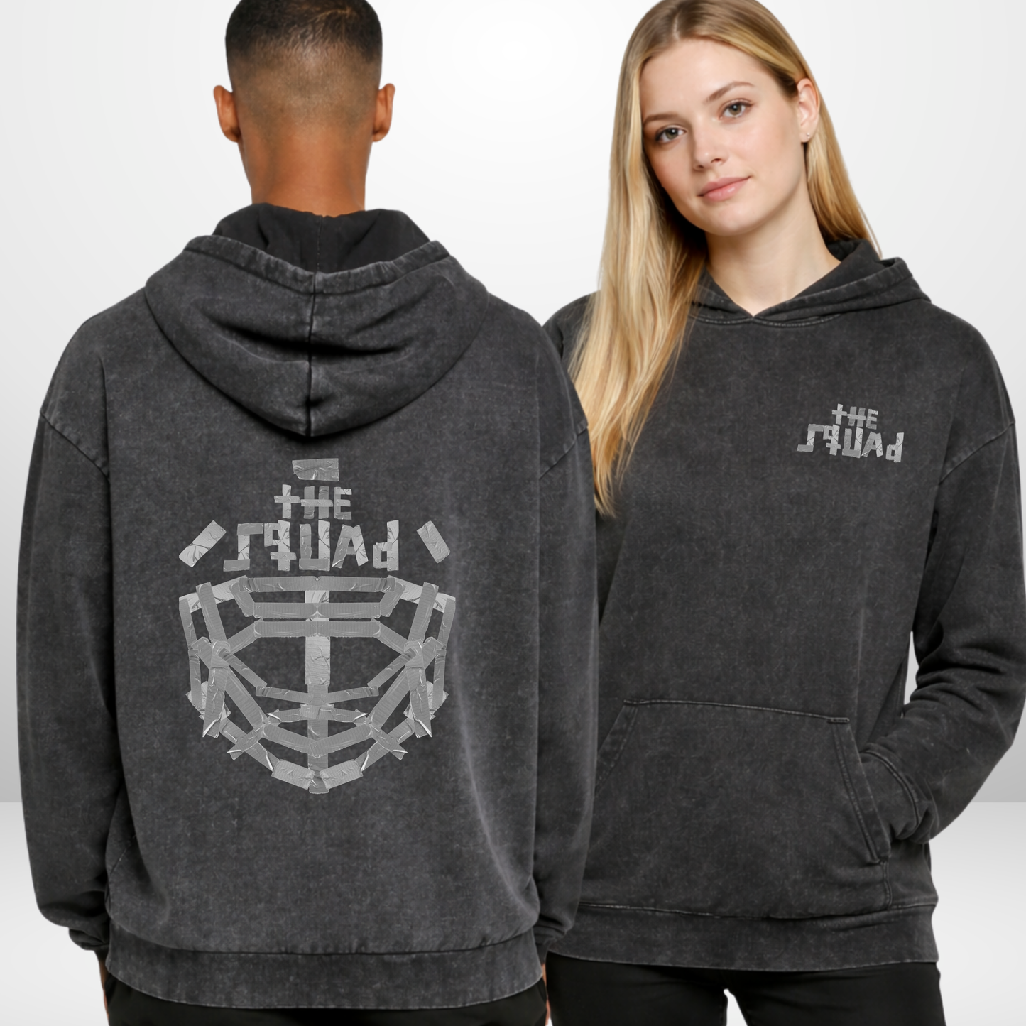 "HOCKEY TAPE" The Squad Acid Washed Oversized Hoodie
