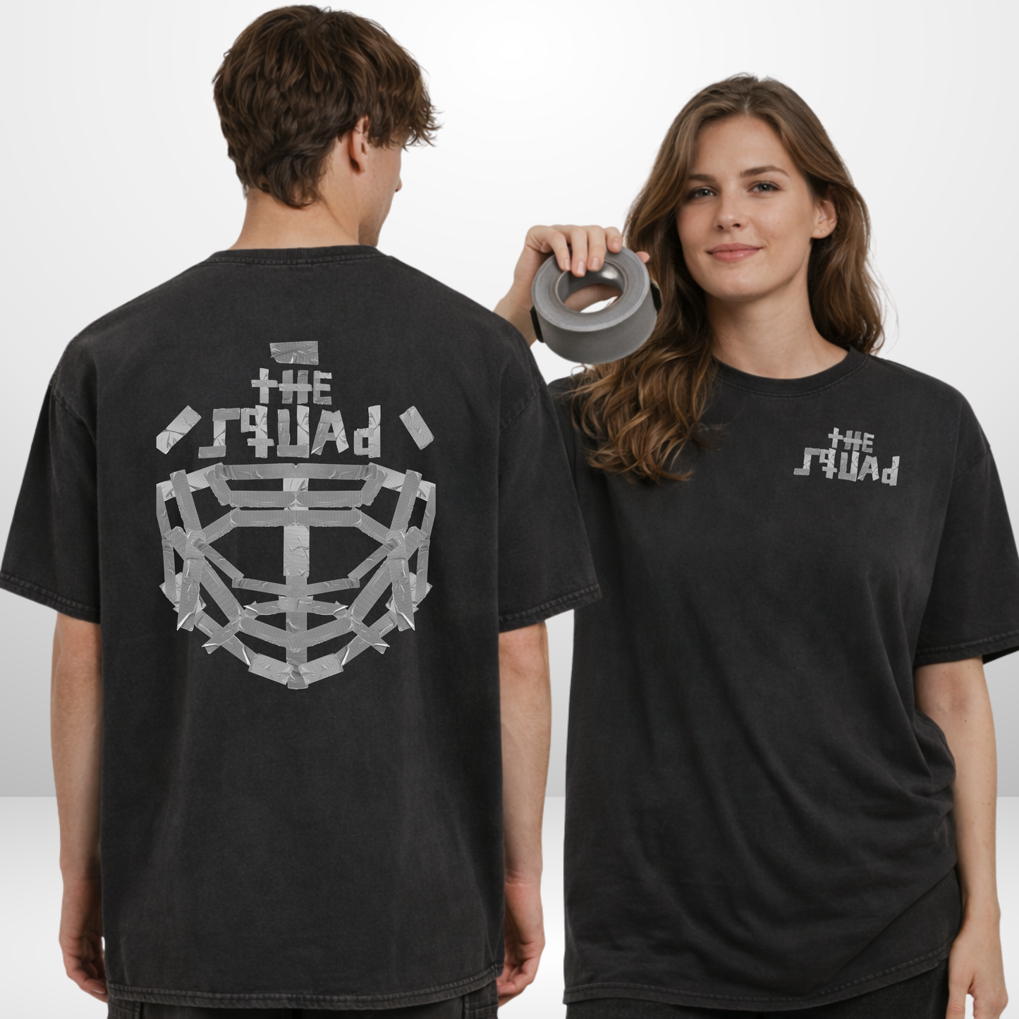 "HOCKEY TAPE" The Squad Acid Washed Oversized T-Shirt