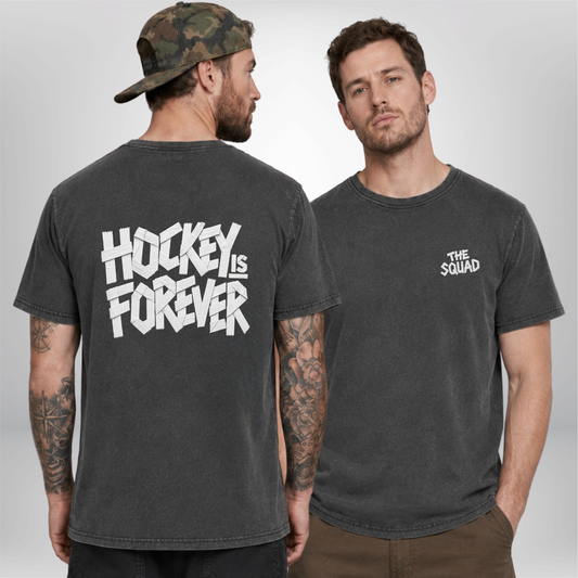 "HOCKEY TAPE" The Squad Acid Washed Round NeckT-Shirt