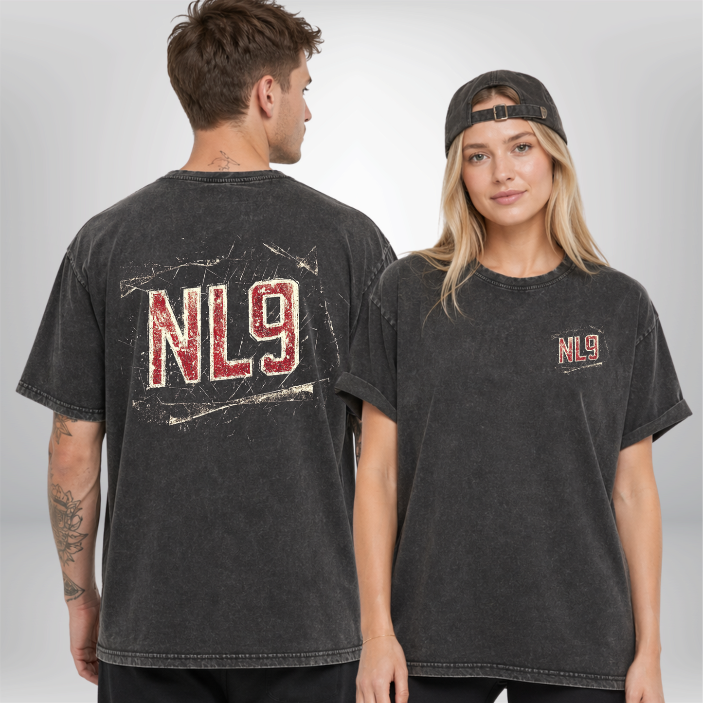 "NL9" Nikolas Linsenmaier X The Squad Acid Washed Oversized T-Shirt