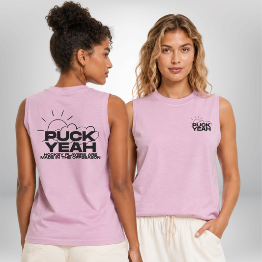 "PUCK YEAH" The Squad Hocky Ladies Vintage Washed Sleeveless Tee