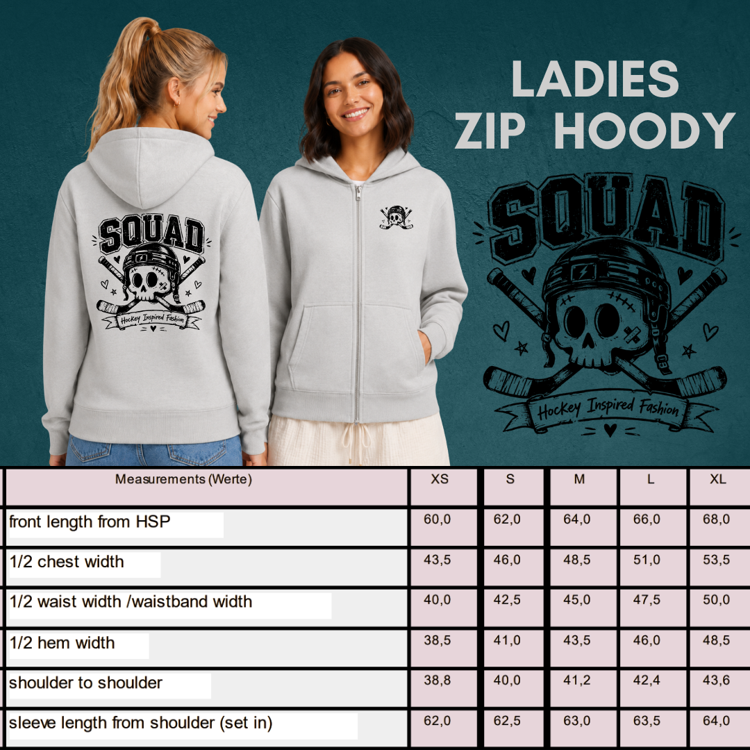 "SKULLY" The Squad Hockey Ladies Zip Hoody