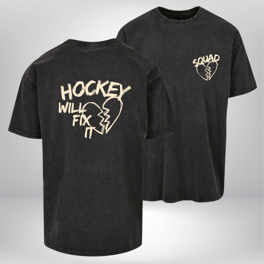 THE SQUAD "Hockey will fix it"  Acid Washed Oversized T-Shirt