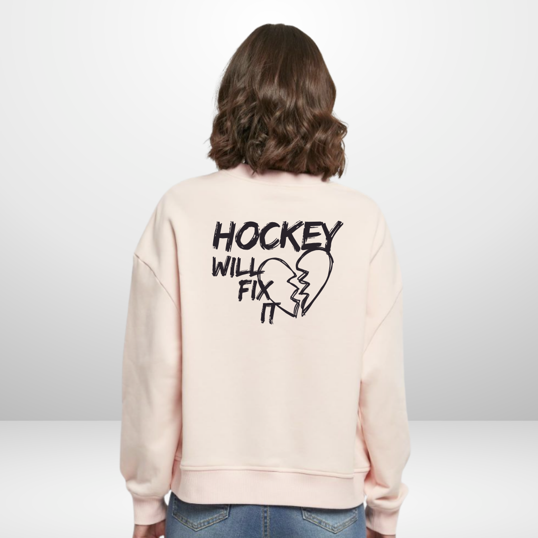 THE SQUAD 💔🏒🩹 "Hockey will fix it" Ladies Oversized Crewneck