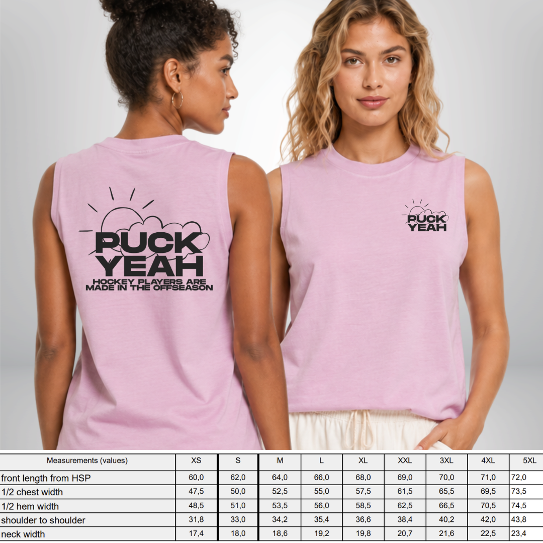 "PUCK YEAH" The Squad Hocky Ladies Vintage Washed Sleeveless Tee