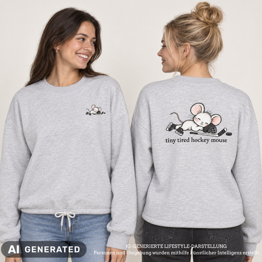 Tiny Tired Hockey Mouse Ladies Oversize Crewneck