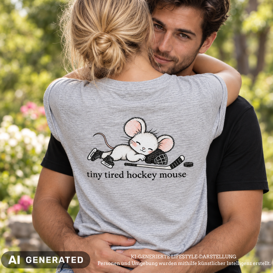 Tiny Tired Hockey Mouse Ladies Shirt